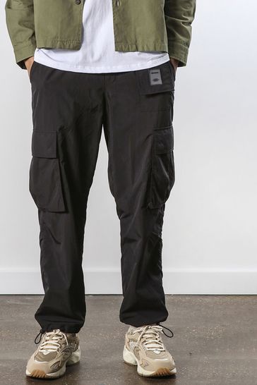 Religion Black Relaxed Fit Cargo Trousers With Adjustable Waist And Hem Pullers