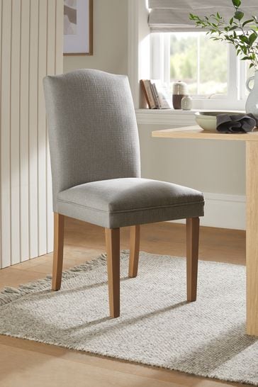 Grey upholstered dining chairs clearance with oak legs