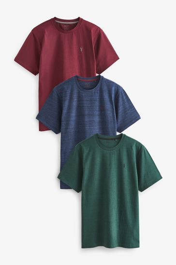 Navy Blue/Burgundy Red/Green 3 Pack Stag Marl T-Shirt