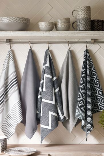 Buy Set of 5 Grey Geo Tea Towels from Next USA