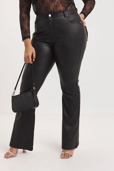 Simply Be Slim Coated Flare Black Trousers