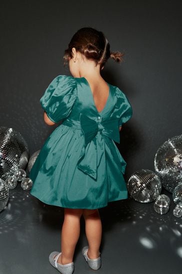 Teal Green Taffeta Bridesmaid Bow Dress (3mths-10yrs)