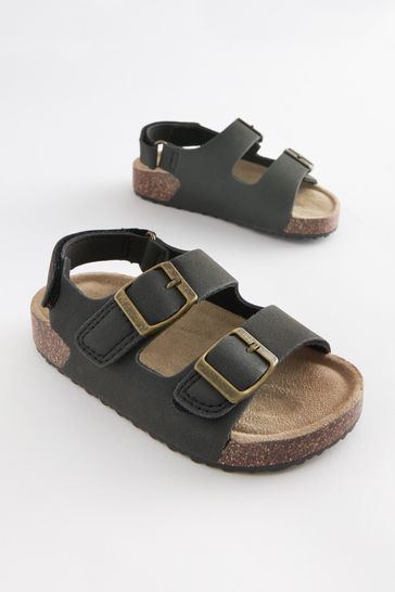 Black Standard Fit (F) Double Buckle Cushioned Footbed Sandals