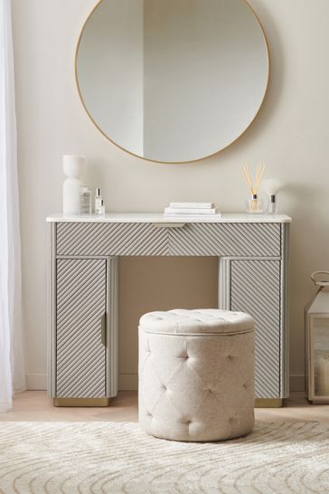 Light Grey Valencia Marble Mango Wood Space Saving Storage Dressing Table