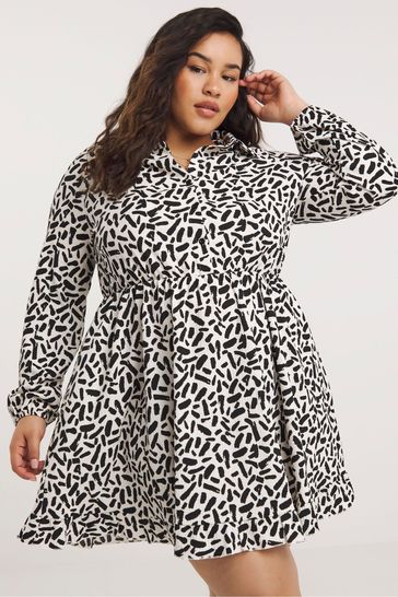 Simply Be Print Waffle White Shirt Dress