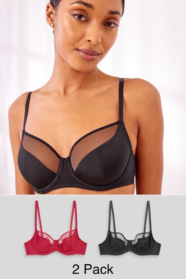 Buy Black/Red Non Pad Full Cup Microfibre & Mesh Bras 2 Packs from