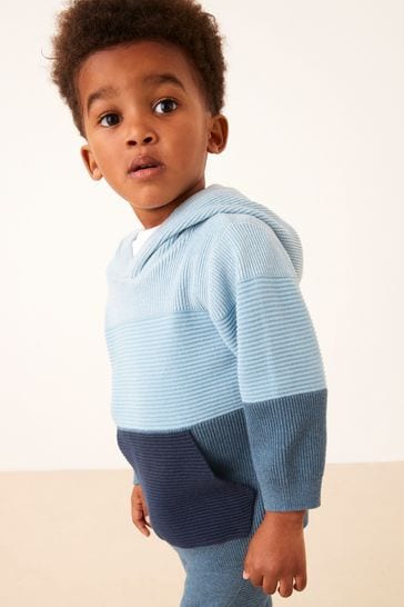 Blue Knitted Textured Hoodie (3mths-7yrs)
