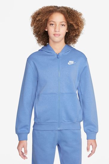 Nike Light Blue Club Fleece Zip Through Hoodie