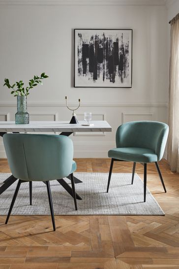 Buy Set of 2 Soft Velvet Teal Blue Otis Carver Arm Dining Chairs