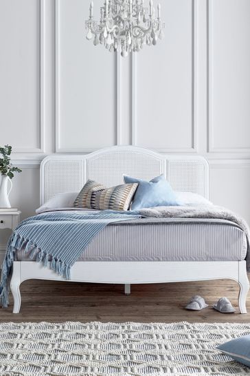 White rattan sales bed frame