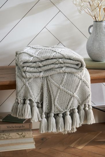 Light Grey Soft Cable Knit Throw