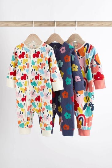 Bright Floral Footless Baby Sleepsuits 3 Pack (0mths-3yrs)