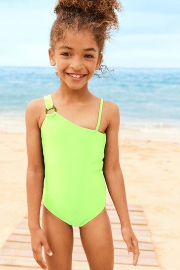 Lime Green One Shoulder Swimsuit (7-16yrs)