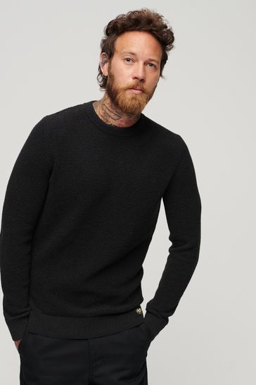 Superdry Black Textured Crew Knit Jumper