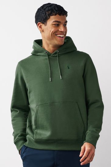 Khaki Green Regular Fit Jersey Cotton Rich Overhead Hoodie