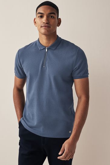 Blue Textured Polo Shirt