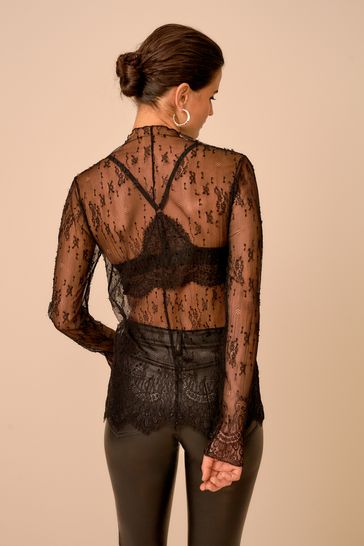Black sheer lace shop long sleeve top