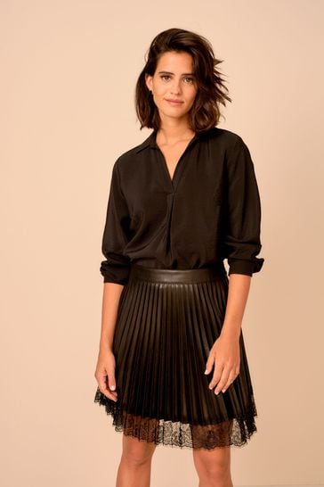 Black leather sales skirt lace trim