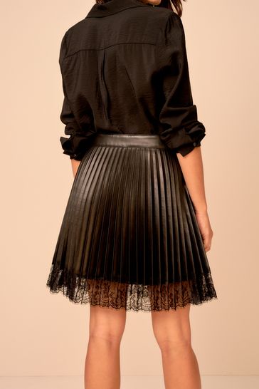 Black pleated faux leather mini skirt clearance