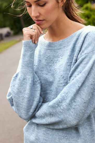 Buy Blue Bow Stitch Bardot Jumper from Next Luxembourg