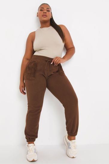 SIMPLY BE Teddy Pocket Brown Joggers