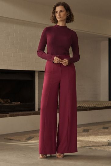 Berry Red Tailored Super Wide Leg Trousers