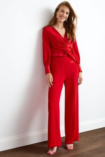 Red Tailored Wide Leg Trousers