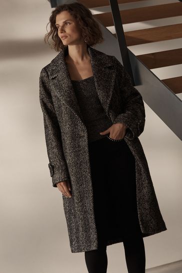 Buy Monochrome Herringbone Next Single Breasted Button Coat With