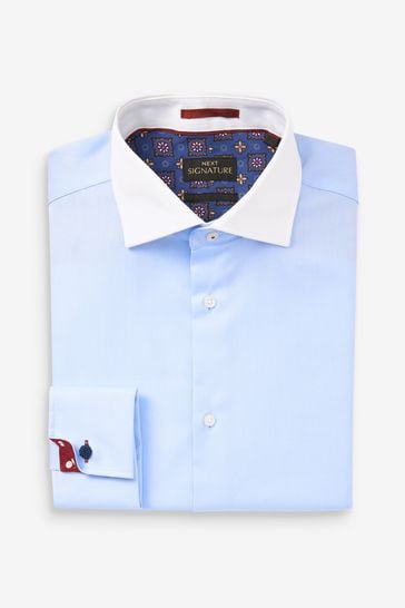 Blue/White Collar Regular Fit Single Cuff Signature Trimmed Shirt