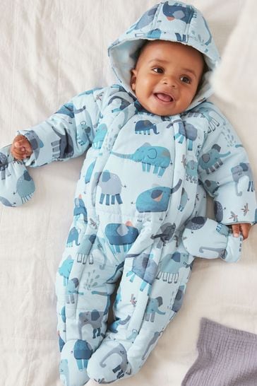 Blue Elephant Print Baby All-In-One Pramsuit (0mths-2yrs)