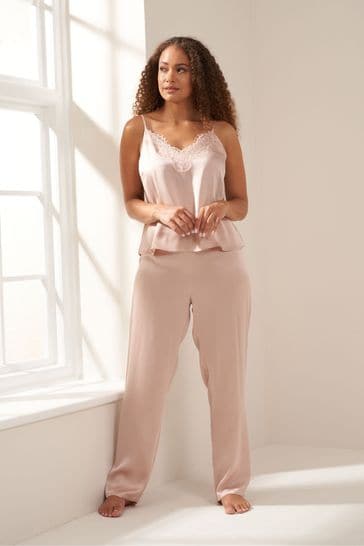 Truly Pink Blush Silk Cami And Trousers Set