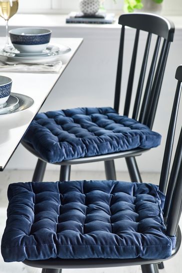 Blue velvet online chair cushions