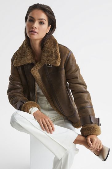 Aviator leather jacket discount women