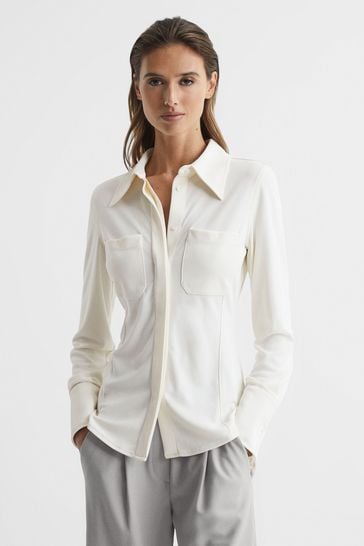 Reiss Ivory Billie Long Sleeve Jersey Shirt