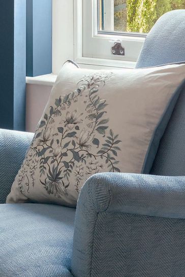 Blue Square Parterre Embroidered Seaspray Cushion