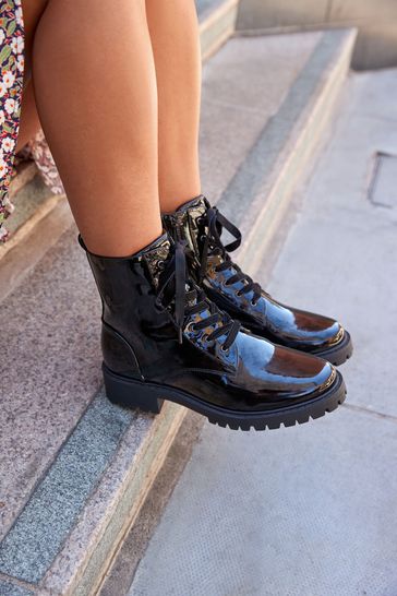 Black Regular/Wide Fit Forever Comfort® Patent Lace-Up Boots