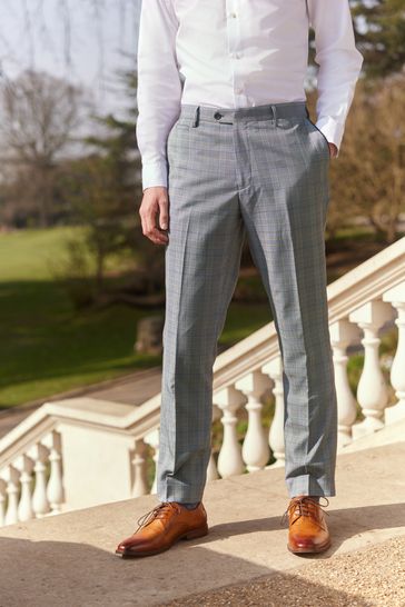 Buy Light Blue Regular Fit Check Suit Trousers from Next Luxembourg