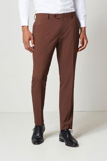 Rust Brown Skinny Fit Motion Flex Suit: Trousers