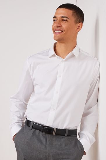 White Skinny Fit Single Cuff Next Easy Care Shirt