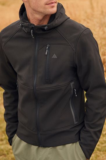Black Shower Resistant Softshell Hooded Jacket