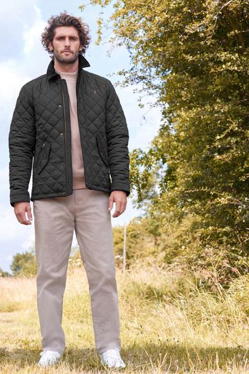 Black Shower Resistant Diamond Quilted Jacket