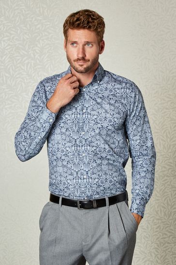 Navy Blue Sunflower Slim Fit Single Cuff Morris & Co. Shirt