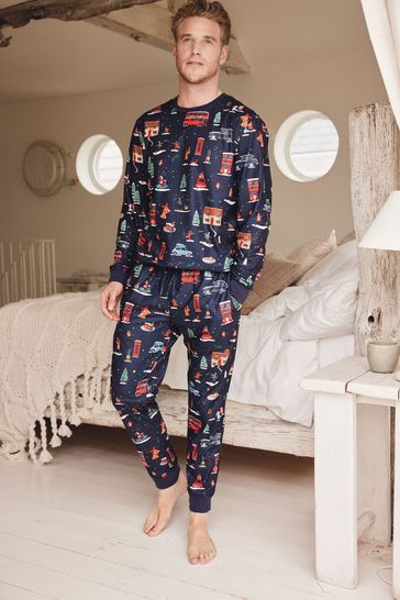 Navy Blue Next Mens Matching Family London Bus Pyjamas