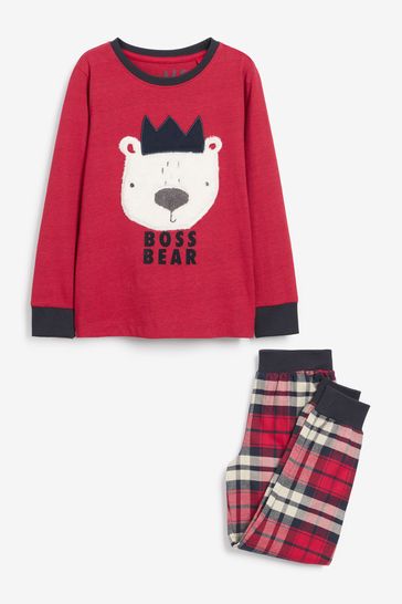 Red Boss Bear Check Kids Matching Family Christmas Pyjamas (3-16yrs)