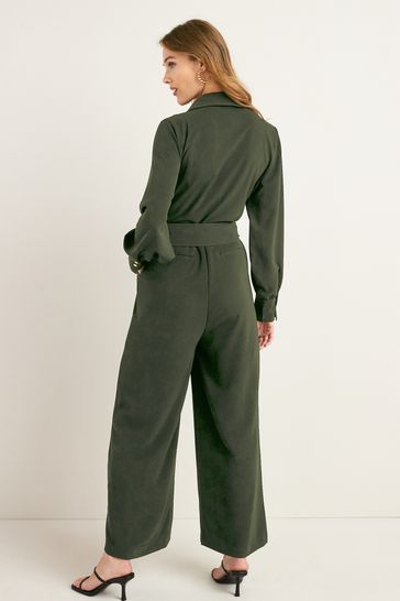 Buy Khaki Green Long Sleeve Belted Jumpsuit from Next Luxembourg