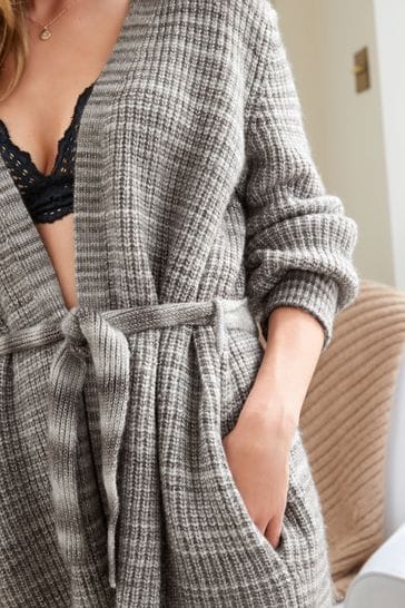 Grey Texture Knitted Longline Cardigan