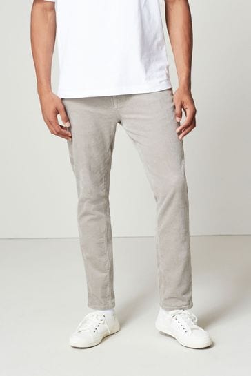 Light Grey Slim Fit Jean Style Stretch Cord Trousers