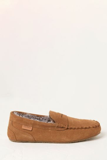 Buy FatFace Brown Suede Oliver Moccasin Slippers from Next Luxembourg
