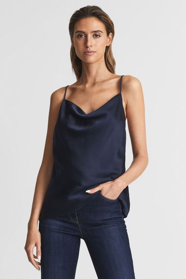 Navy blue satin camisole new arrivals