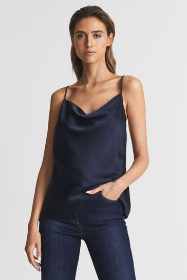 Reiss Navy Keeva Satin Cami Top